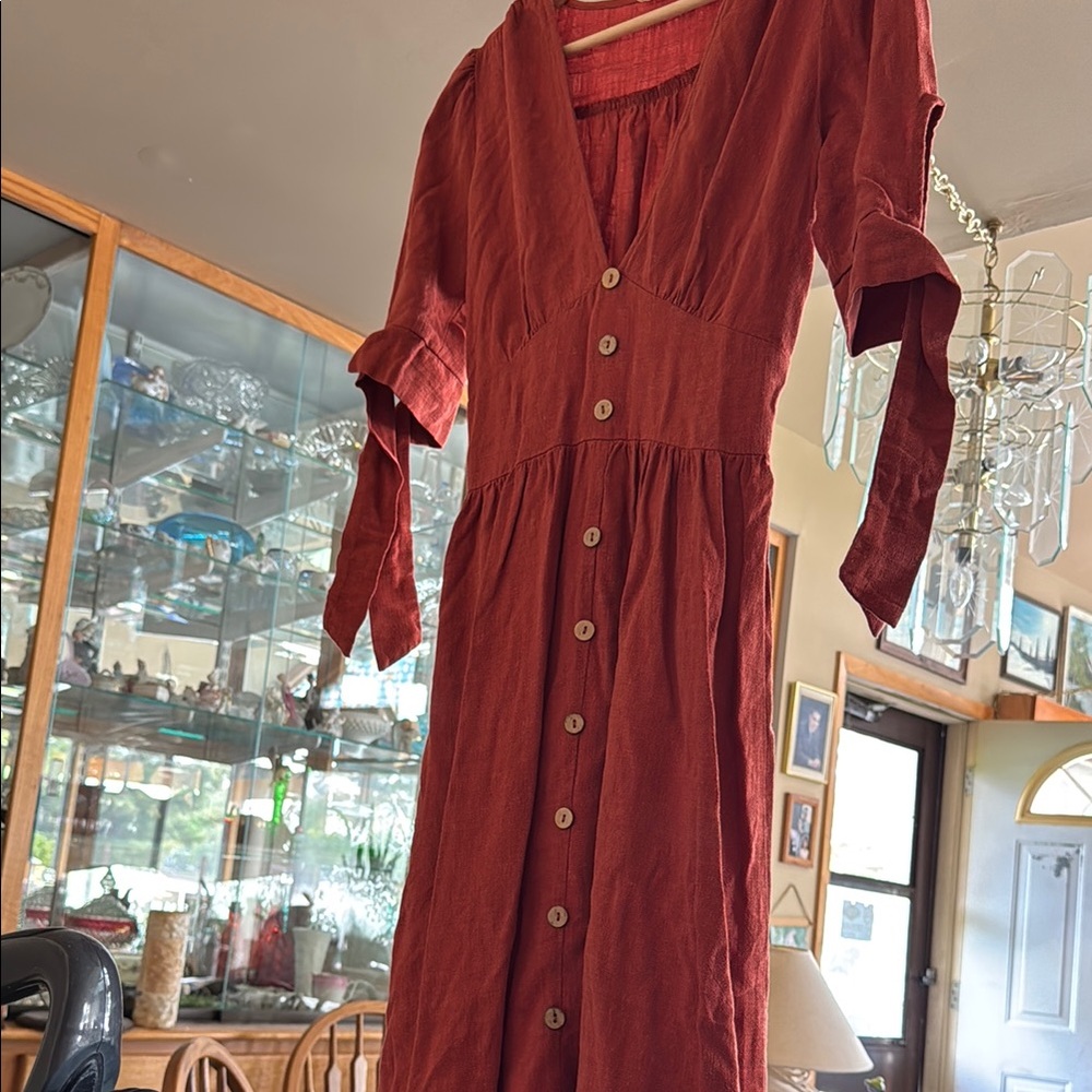 Elegant Rust Button-Down Dress